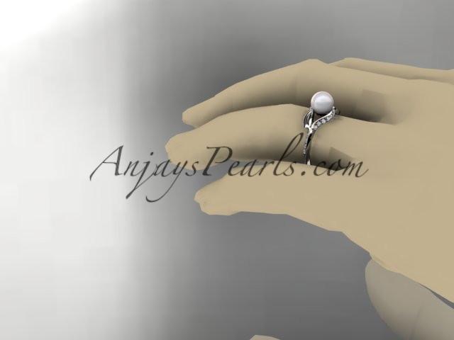 14kt white gold diamond pearl unique engagement ring AP225 - AnjaysDesigns