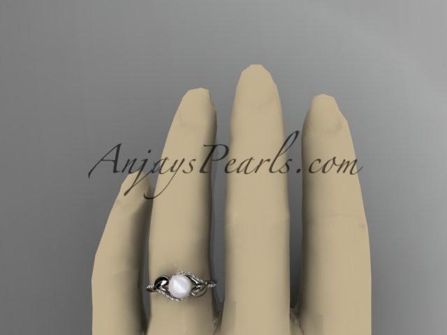14kt white gold diamond pearl unique engagement ring AP225 - AnjaysDesigns