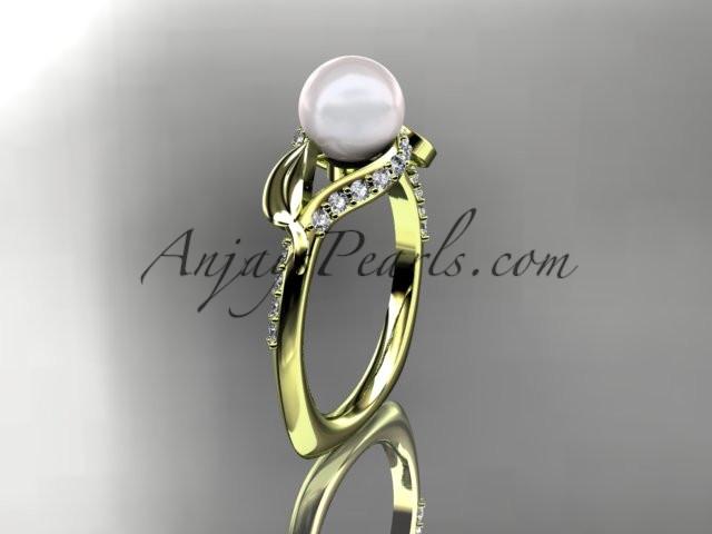 14kt yellow gold diamond pearl unique engagement ring AP225 - AnjaysDesigns