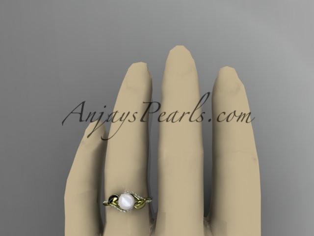14kt yellow gold diamond pearl unique engagement ring AP225 - AnjaysDesigns