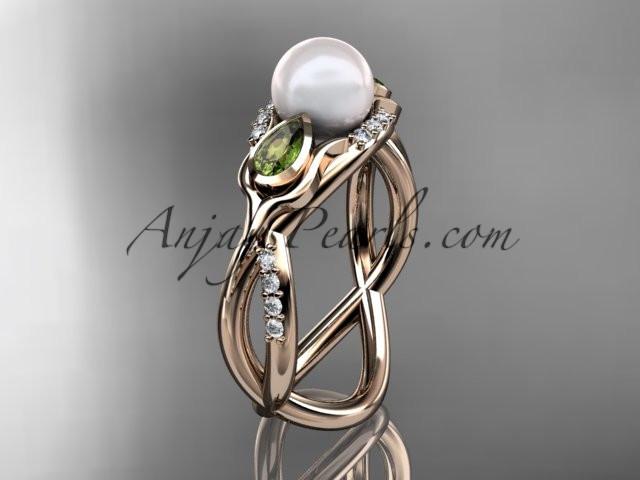 14kt rose gold diamond pearl, tulip unique engagement ring AP226 - AnjaysDesigns