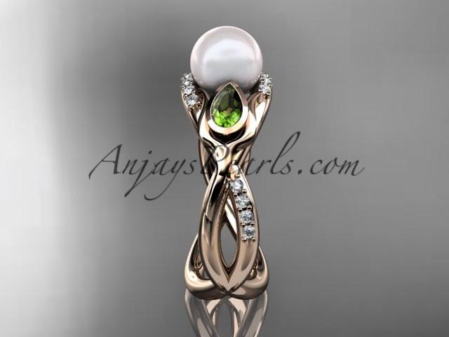 14kt rose gold diamond pearl, tulip unique engagement ring AP226 - AnjaysDesigns