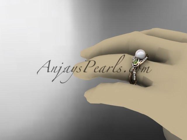 14kt rose gold diamond pearl, tulip unique engagement ring AP226 - AnjaysDesigns