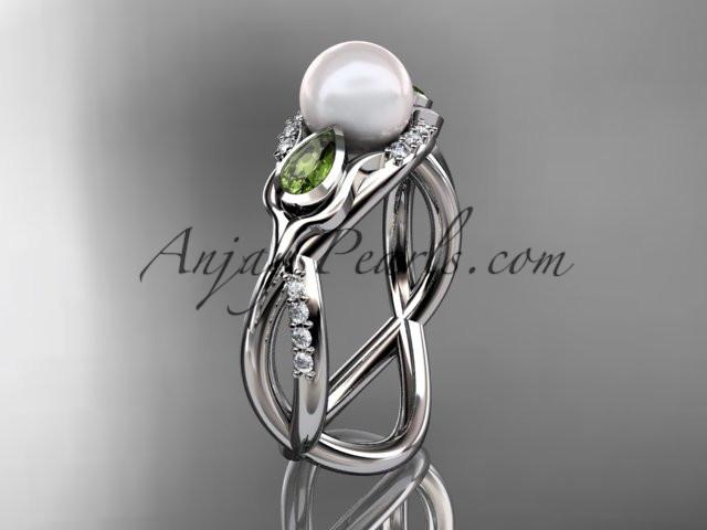 Platinum diamond pearl, tulip unique engagement ring AP226 - AnjaysDesigns