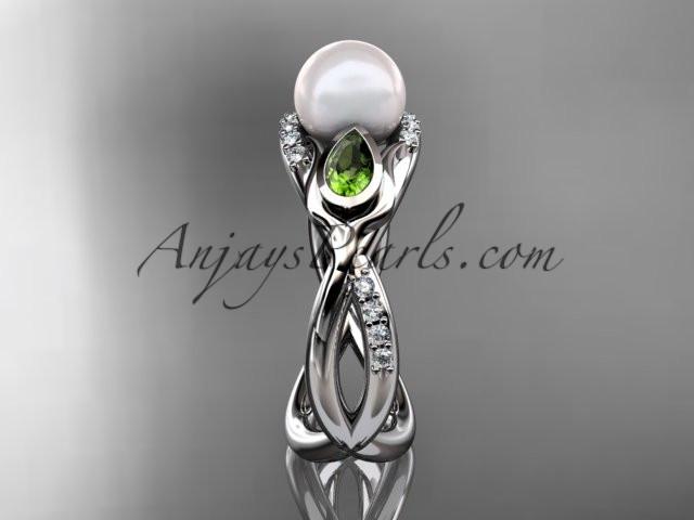 Platinum diamond pearl, tulip unique engagement ring AP226 - AnjaysDesigns