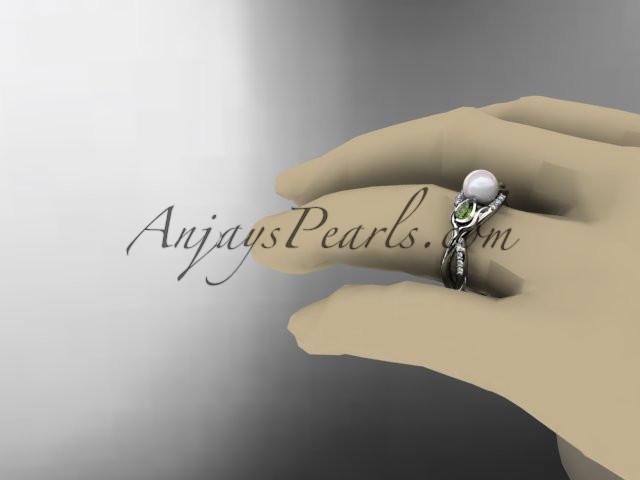 14kt white gold diamond pearl, tulip unique engagement ring AP226 - AnjaysDesigns