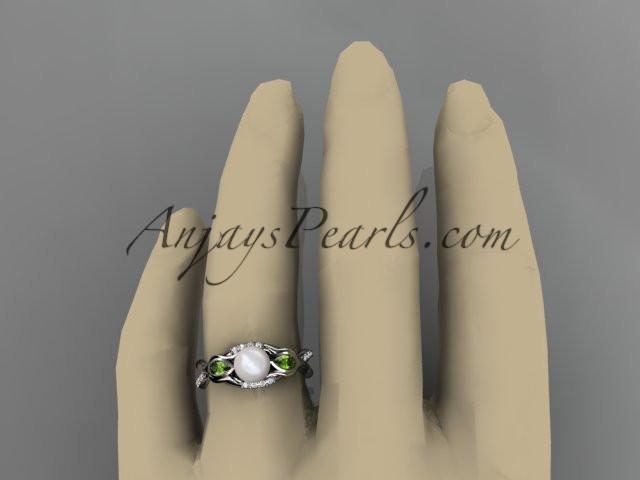Platinum diamond pearl, tulip unique engagement ring AP226 - AnjaysDesigns