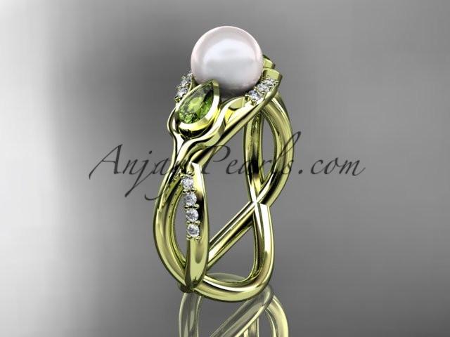 14kt yellow gold diamond pearl, tulip unique engagement ring AP226 - AnjaysDesigns