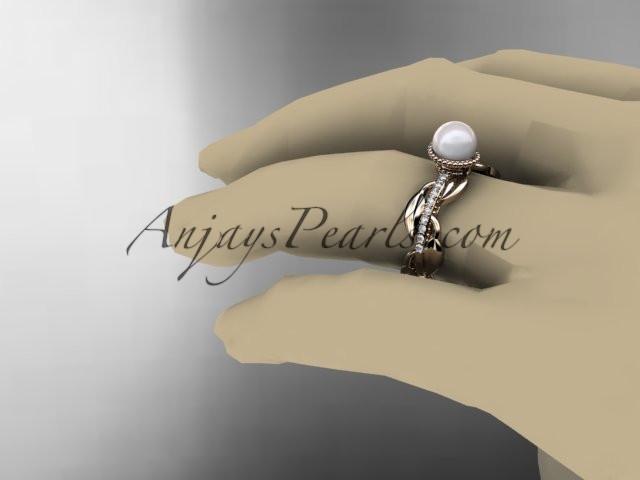 14kt rose gold diamond pearl, leaf and vine engagement ring AP231 - AnjaysDesigns