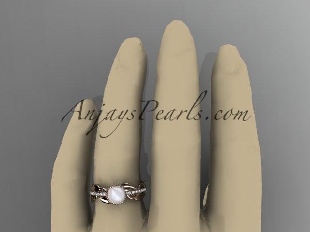 14kt rose gold diamond pearl, leaf and vine engagement ring AP231 - AnjaysDesigns