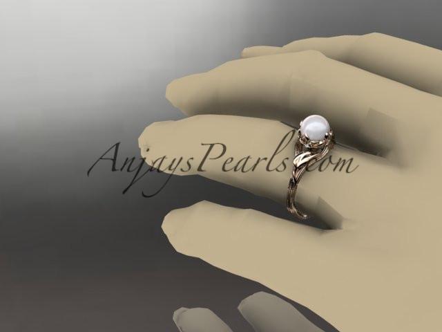 14kt rose gold diamond pearl flower, leaf and vine engagement ring AP240 - AnjaysDesigns