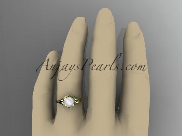 14kt yellow gold diamond pearl flower, leaf and vine engagement ring AP240 - AnjaysDesigns