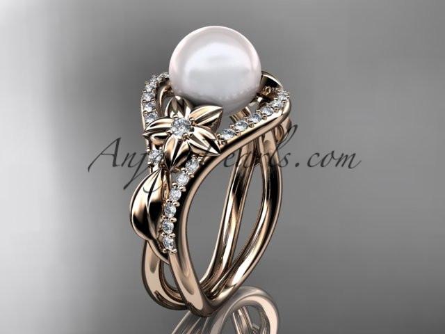 14kt rose gold diamond leaf and flower wedding ring, engagement ring AP244 - AnjaysDesigns