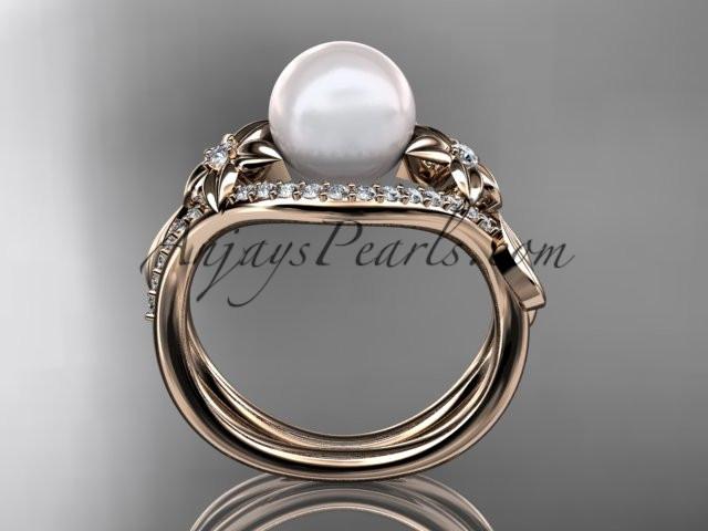 14kt rose gold diamond leaf and flower wedding ring, engagement ring AP244 - AnjaysDesigns