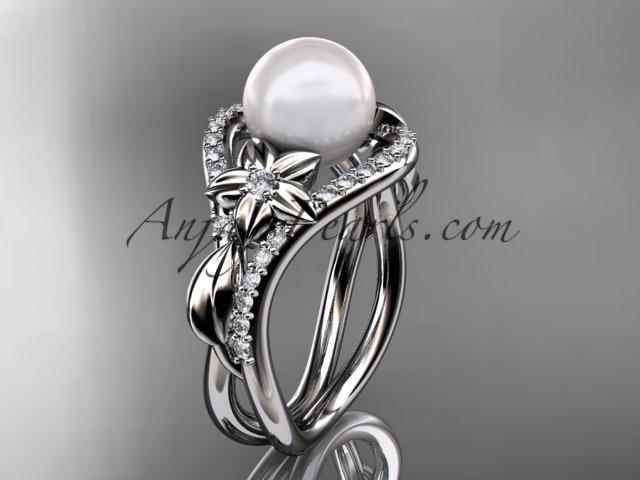 14kt white gold diamond leaf and flower wedding ring, engagement ring AP244 - AnjaysDesigns