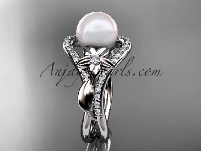 platinum diamond leaf and flower wedding ring, engagement ring AP244 - AnjaysDesigns