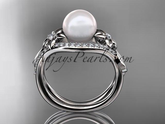 14kt white gold diamond leaf and flower wedding ring, engagement ring AP244 - AnjaysDesigns