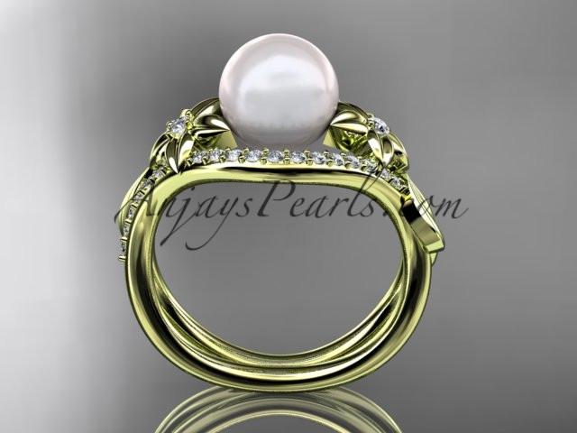 14kt yellow gold diamond leaf and flower wedding ring, engagement ring AP244 - AnjaysDesigns