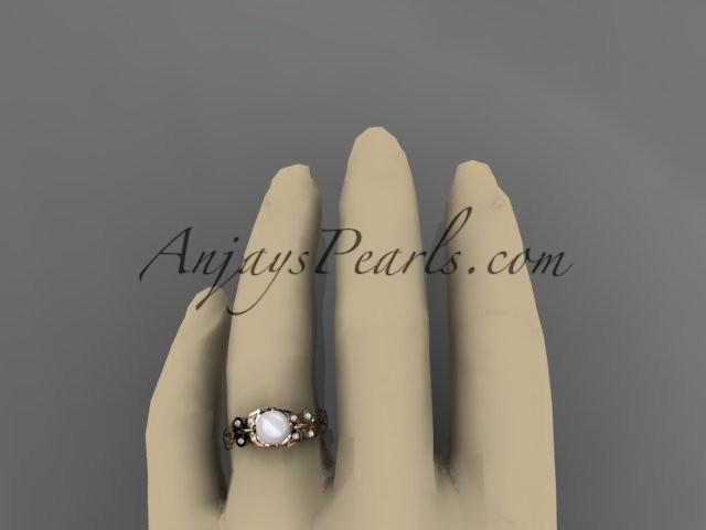 14kt rose gold diamond pearl leaf and vine engagement ring AP251 - AnjaysDesigns