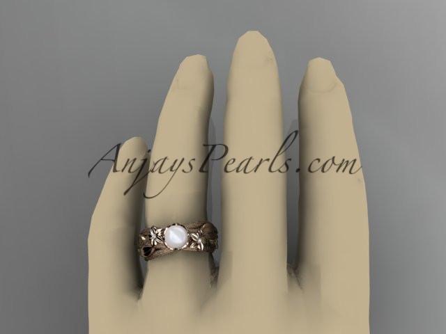 Unique 14kt rose gold diamond leaf and vine pearl engagement ring AP253 - AnjaysDesigns