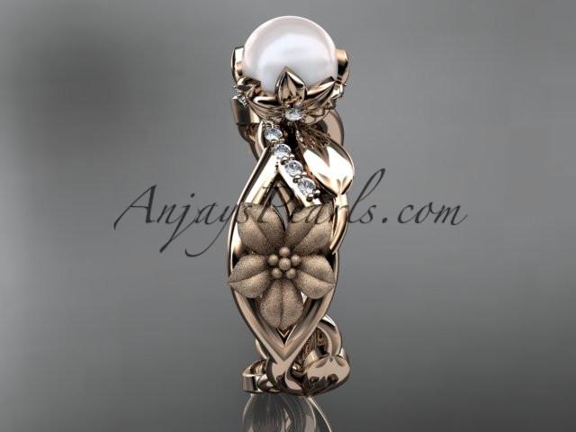 Unique 14kt rose gold diamond floral leaf and vine wedding ring,engagement ring AP270 - AnjaysDesigns