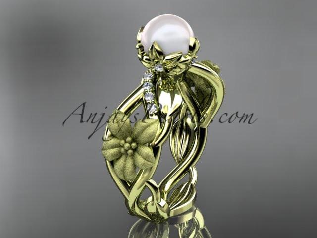 Unique 14kt yellow gold diamond floral leaf and vine wedding ring,engagement ring AP270 - AnjaysDesigns