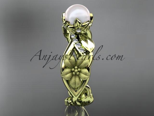 Unique 14kt yellow gold diamond floral leaf and vine wedding ring,engagement ring AP270 - AnjaysDesigns