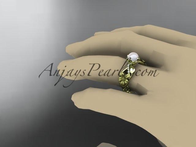 Unique 14kt yellow gold diamond floral leaf and vine wedding ring,engagement ring AP270 - AnjaysDesigns