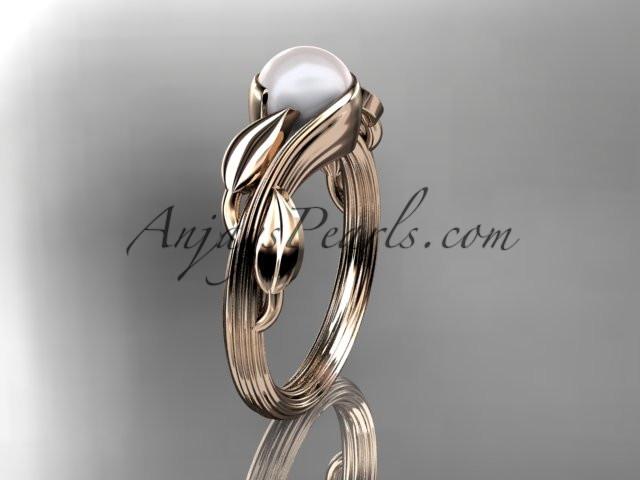14kt rose gold pearl leaf and vine engagement ring AP273 - AnjaysDesigns