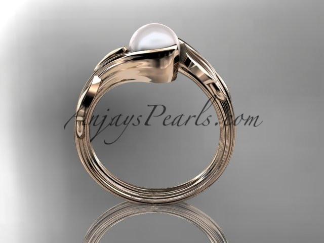 14kt rose gold pearl leaf and vine engagement ring AP273 - AnjaysDesigns