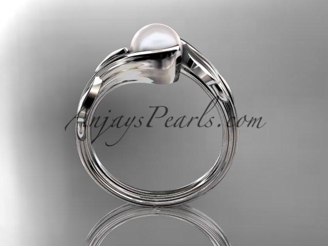 Platinum pearl leaf and vine engagement ring AP273 - AnjaysDesigns