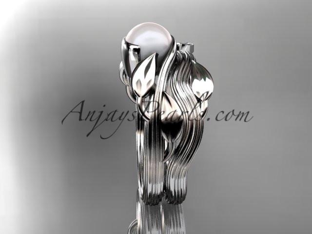 14kt white gold pearl leaf and vine engagement set AP273S - AnjaysDesigns