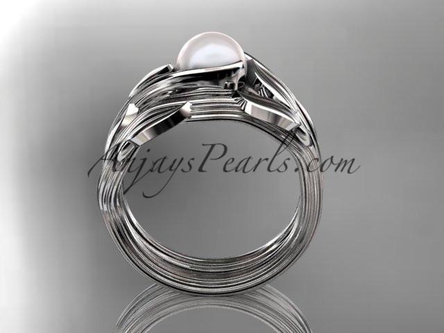 Platinum pearl leaf and vine engagement set AP273S - AnjaysDesigns