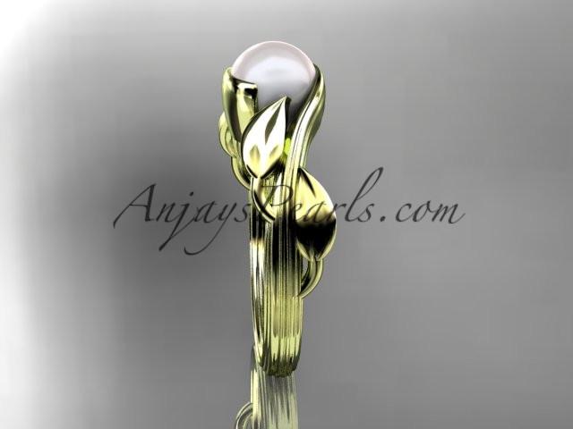 14kt yellow gold pearl leaf and vine engagement ring AP273 - AnjaysDesigns