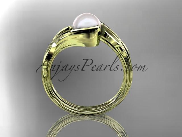 14kt yellow gold pearl leaf and vine engagement ring AP273 - AnjaysDesigns