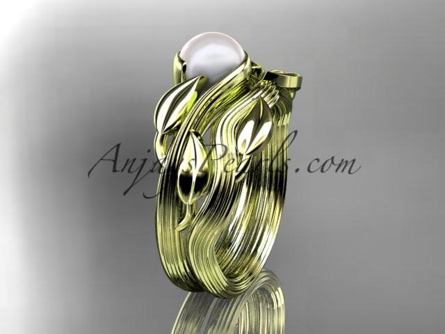 14kt yellow gold pearl leaf and vine engagement set AP273S - AnjaysDesigns