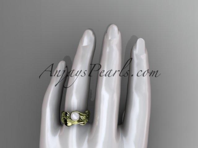 14kt yellow gold pearl leaf and vine engagement set AP273S - AnjaysDesigns