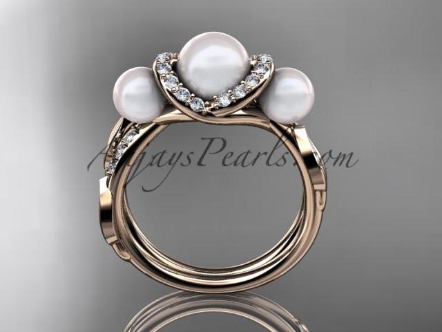 14kt rose gold diamond pearl engagement ring AP274 - AnjaysDesigns