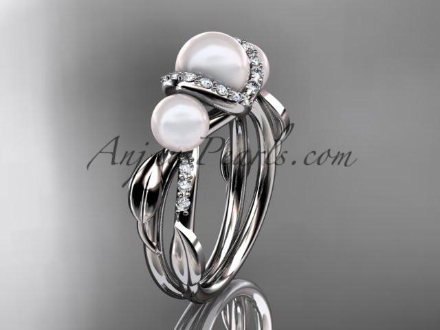 14k white gold diamond pearl engagement ring AP274 - AnjaysDesigns