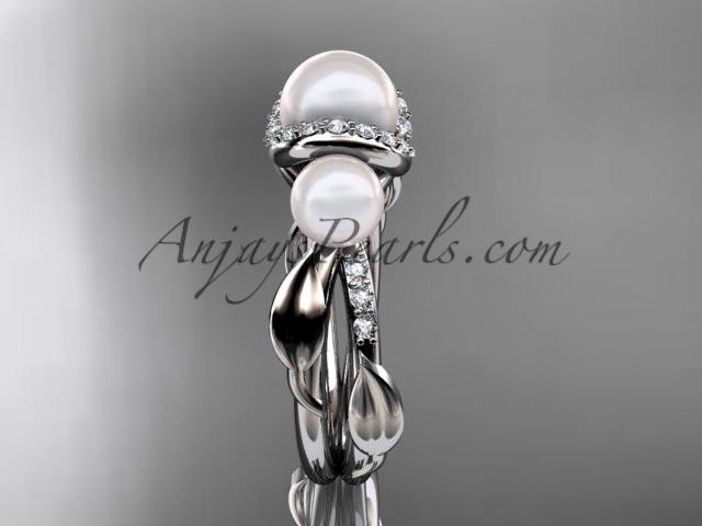Platinum diamond pearl engagement ring AP274 - AnjaysDesigns
