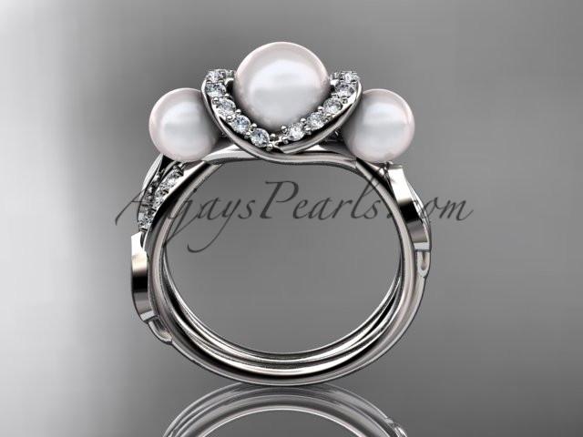14k white gold diamond pearl engagement ring AP274 - AnjaysDesigns