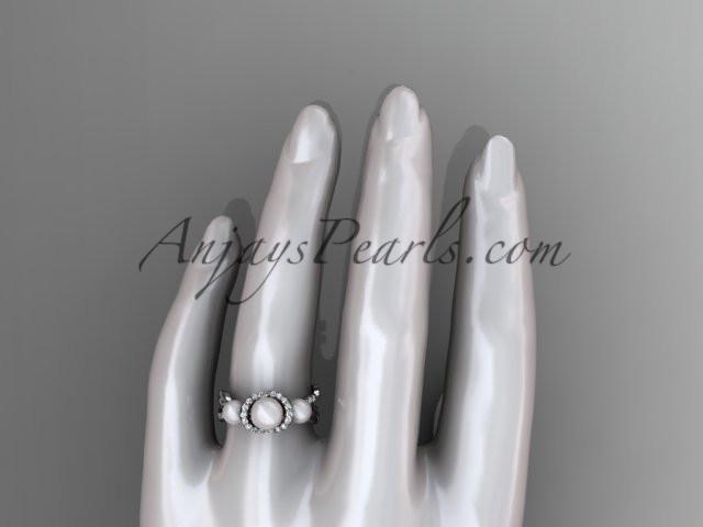 Platinum diamond pearl engagement ring AP274 - AnjaysDesigns
