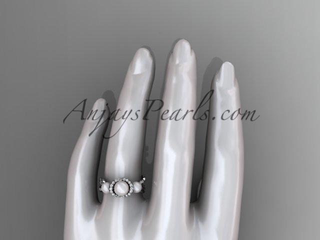 Platinum diamond pearl engagement ring AP274 - AnjaysDesigns