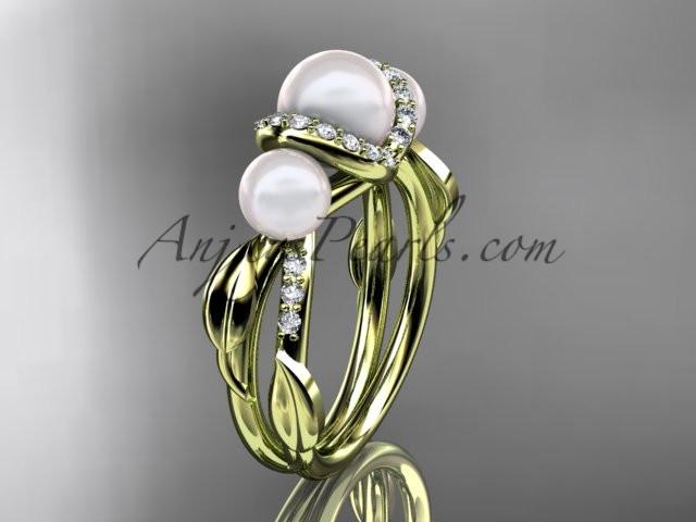 14kt yellow gold diamond pearl engagement ring AP274 - AnjaysDesigns
