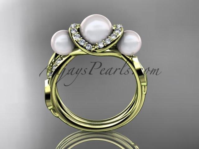 14kt yellow gold diamond pearl engagement ring AP274 - AnjaysDesigns
