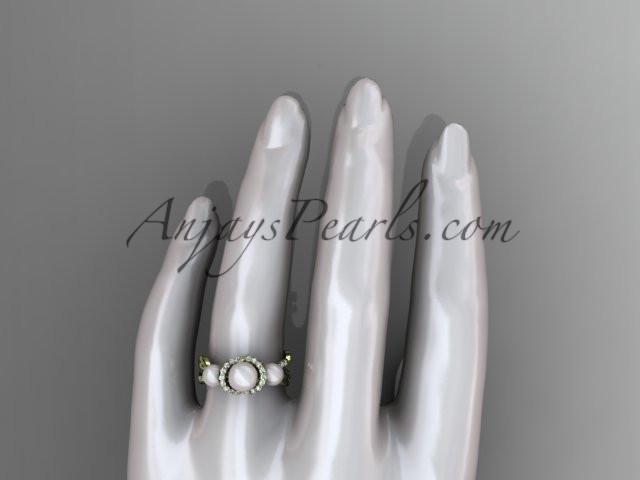 14kt yellow gold diamond pearl engagement ring AP274 - AnjaysDesigns