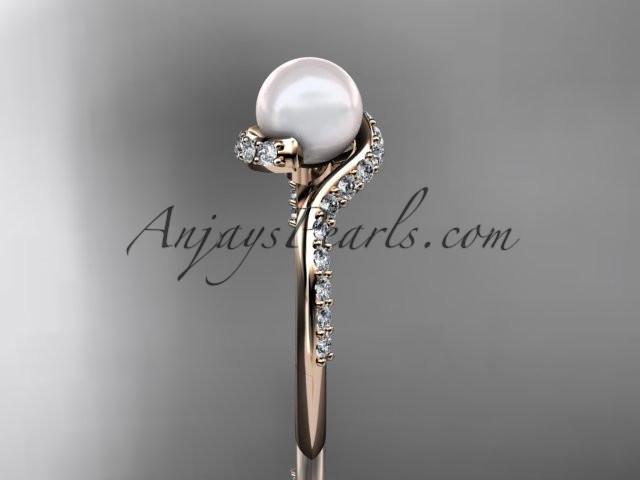 14kt rose gold diamond pearl engagement ring AP277 - AnjaysDesigns