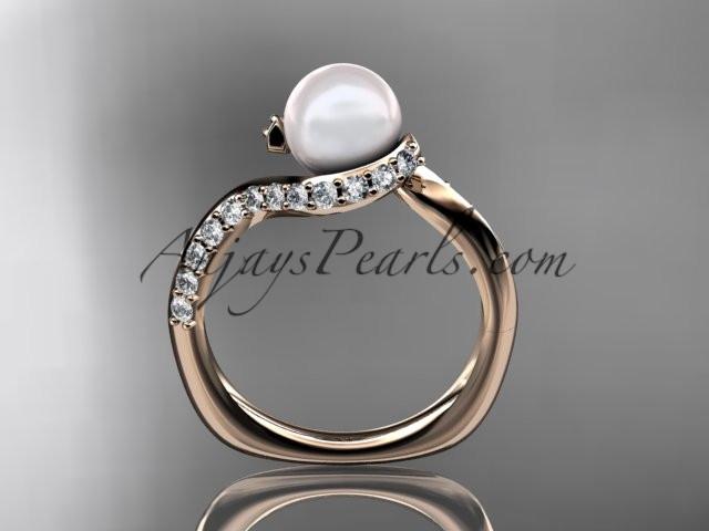 14kt rose gold diamond pearl engagement ring AP277 - AnjaysDesigns