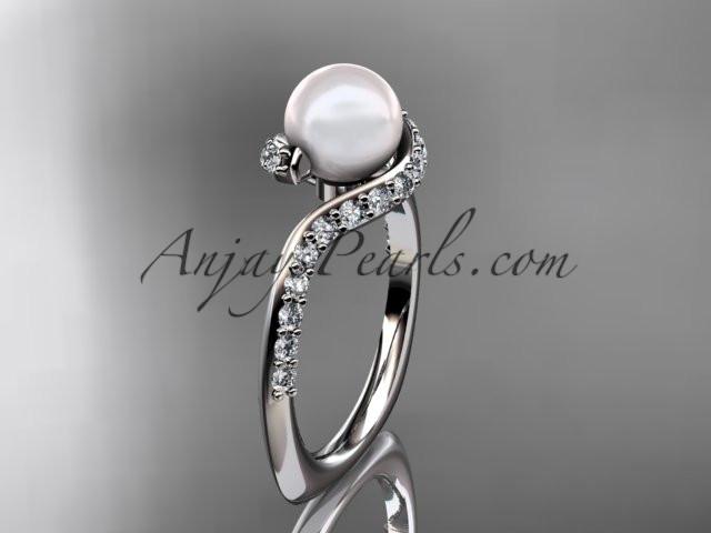 Platinum diamond pearl engagement ring AP277 - AnjaysDesigns