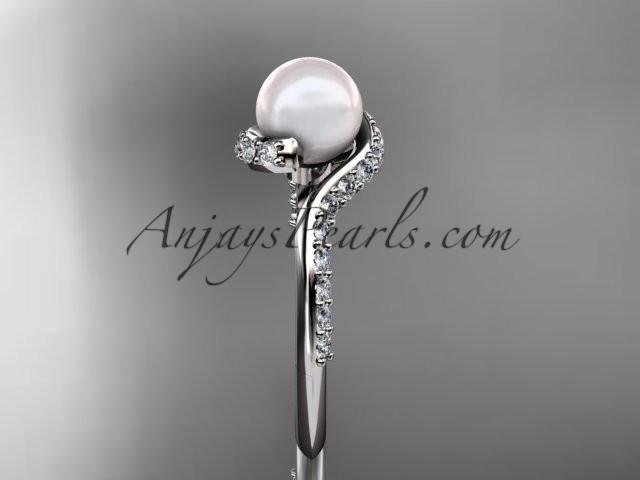 Platinum diamond pearl engagement ring AP277 - AnjaysDesigns